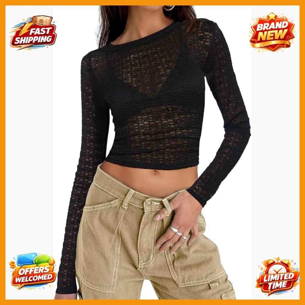 Long Sleeve Lace Crop Top with Back Cut Out, Y2K Streetwear, Slim Fit